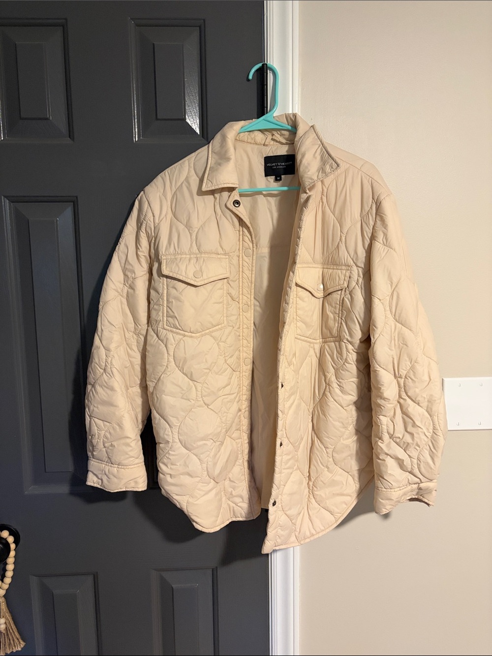 Velvet Heart Quilted Shacket Jacket in Cream